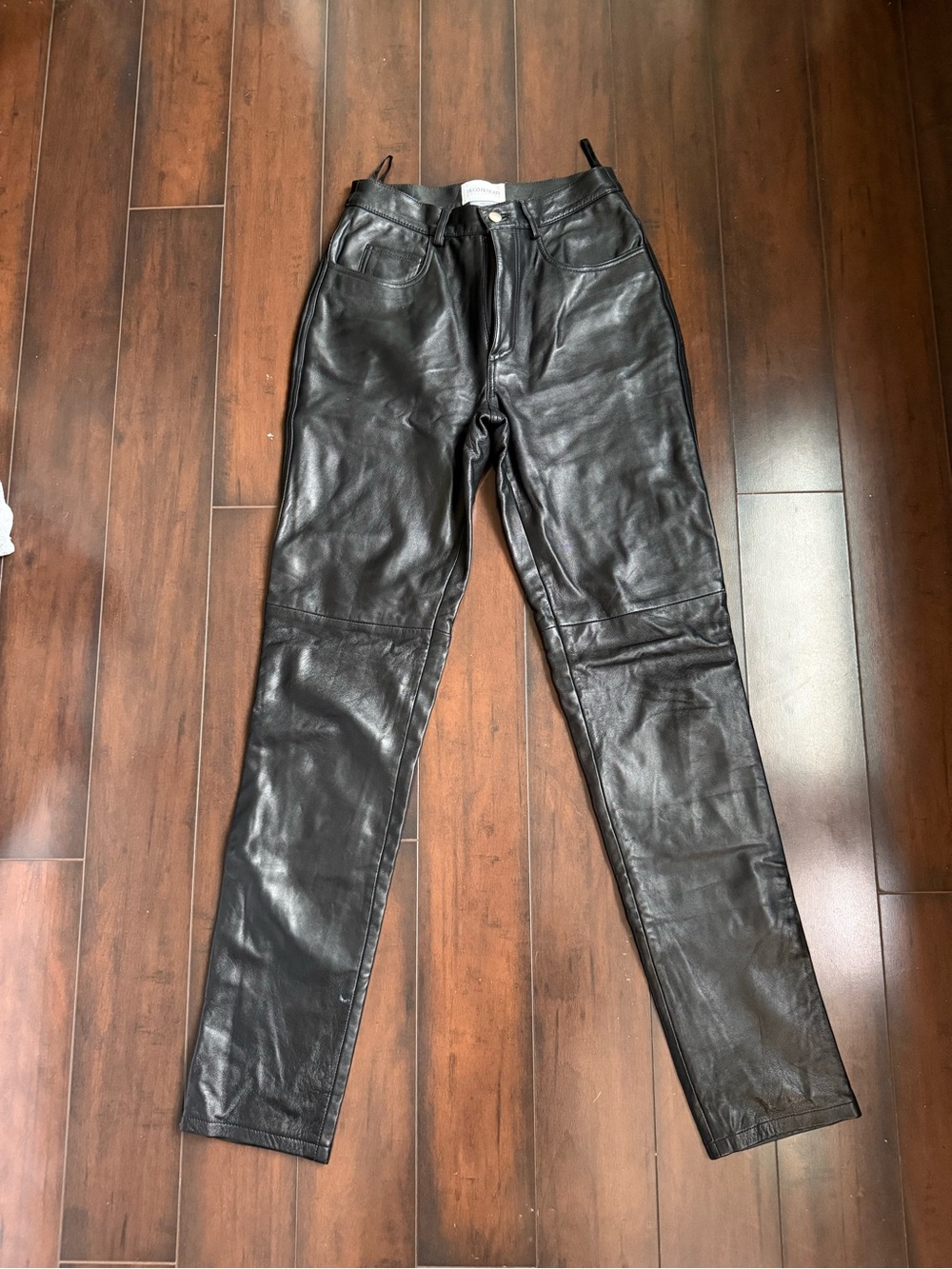 Hugo Buscati Black Leather Straight-Leg Jeans